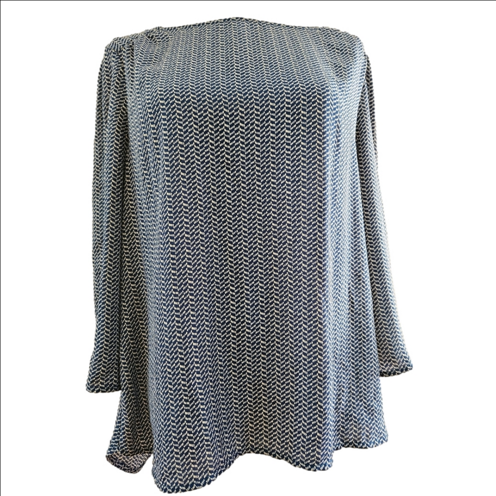 The Limited Blue & White Patterned Long Sleeve Lightweight Blouse-Size Large